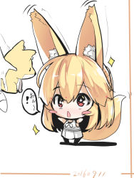 Rule 34 | + +, 1girl, :&lt;, animal ears, bare arms, blonde hair, blush stickers, chibi, dated, fox ears, fox girl, fox tail, hair between eyes, holding, holding stuffed toy, long hair, original, outstretched arms, parted lips, pleated skirt, red eyes, shirt, skirt, sleeveless, sleeveless shirt, solo focus, sparkle, stuffed animal, stuffed fox, stuffed toy, tail, translation request, triangle mouth, very long hair, white background, white shirt, white skirt, yuuji (yukimimi)