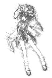 Rule 34 | 1girl, bow, female focus, greyscale, hat, mary janes, monochrome, open mouth, ribbon, rod of remorse, shiki eiki, shoes, short hair, skirt, socks, solo, touhou