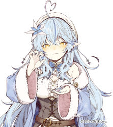 Rule 34 | 1girl, abara heiki, ahoge, black jacket, blouse, blue bow, blue bowtie, blue hair, blue nails, blush, bow, bowtie, breasts, closed mouth, corset, elf, flower, fur-trimmed jacket, fur trim, hair between eyes, hair flower, hair ornament, half updo, hat, heart, heart ahoge, highres, hololive, jacket, long hair, long sleeves, looking at viewer, medium breasts, multicolored hair, nail polish, official art, open clothes, open jacket, pointy ears, shirt, sleeveless, sleeveless shirt, solo, streaked hair, thighhighs, very long hair, virtual youtuber, white hat, white shirt, wide sleeves, yellow eyes, yukihana lamy