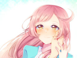 Rule 34 | 1girl, ayase naru, blush, crying, crying with eyes open, hand on another&#039;s cheek, hand on another&#039;s face, hayami hiro, light smile, long hair, aged up, orange eyes, pink hair, pretty series, pretty rhythm, pretty rhythm rainbow live, ruka192, solo focus, tears