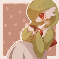 Rule 34 | 1girl, blurry, blush, bob cut, border, closed mouth, colored skin, creatures (company), cup, depth of field, drink, female focus, flat chest, game freak, gardevoir, gen 3 pokemon, green hair, green skin, hair over one eye, hands up, highres, holding, holding cup, holding drink, hot chocolate, hot drink, mug, multicolored skin, nintendo, one eye covered, outline, outside border, pokemon, pokemon (creature), red background, red eyes, short hair, sitting, solo, steam, tamako (pixiv 71110817), two-tone skin, white border, white outline, white skin