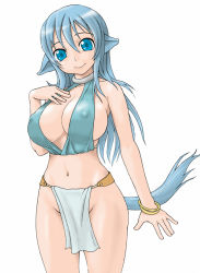 Rule 34 | animal ears, blue eyes, blue hair, breasts, futon7979, large breasts, smile, tail
