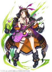 Rule 34 | 1girl, bare shoulders, belt, black choker, black footwear, black shorts, boots, bracelet, breasts, caterpillar, choker, detached sleeves, dmm, earrings, electric guitar, eyepatch, full body, guitar, hairband, holding, holding instrument, instrument, jewelry, licking lips, long hair, looking at viewer, medium breasts, midriff, nail polish, official art, pink nails, shorts, simple background, smile, solo, spiked bracelet, spikes, standing, studded choker, taranboman, tattoo, thigh strap, tongue, tongue out, very long hair, watermark, white background, yellow eyes, yuba no shirushi