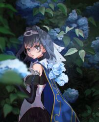 Rule 34 | 1girl, absurdres, besi (besidoesart), black hair, blue cape, blue eyes, cape, chain, chain headband, detached sleeves, dress, hair intakes, highres, hololive, hololive english, medium hair, ouro kronii, ribbon earrings, solo, virtual youtuber