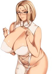 Rule 34 | 1girl, alternate costume, breasts, facial mark, forehead mark, glasses, harstfazn, highres, jewelry, large breasts, necklace, pearl necklace, solo, tsunade (naruto)