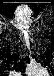 Rule 34 | 1boy, arthropod boy, butterfly wings, crown, diamond hairband, fate/grand order, fate (series), from behind, grey hair, greyscale, highres, insect wings, male focus, medium hair, monochrome, oberon (fate), solo, surume (su1193), upper body, wings