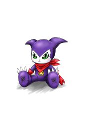 Rule 34 | digimon, fang, gloves, green eyes, highres, impmon, scarf, simple background, white background