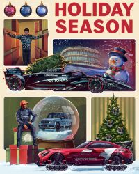Rule 34 | 2boys, andrew mytro, baseball cap, black headwear, black jumpsuit, black pants, black sweater, car, carrot, caterpillar tracks, christmas ornaments, christmas sweater, christmas tree, commentary, crowdstrike, dark-skinned male, dark skin, english commentary, formula one, formula racer, george russell, gift, hand on own hip, hat, helmet, highres, jumpsuit, lewis hamilton, mercedes-amg f1 w14, mercedes-benz, mercedes-benz amg gt, mercedes-benz g-class, motor vehicle, multiple boys, official art, pants, petronas, pirelli, promotional art, race vehicle, racecar, racing suit, real life, red headwear, sitting, snow, snowing, snowman, spoiler (automobile), sweater, top hat, vehicle focus
