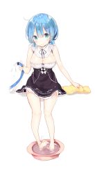 Rule 34 | 10s, 1girl, absurdres, ahoge, bad id, bad pixiv id, bare arms, bare legs, barefoot, blue eyes, blue hair, blush, bow, breasts, cleavage, container, detached collar, dress, full body, hair between eyes, hair ornament, highres, holding, holding hose, hose, large breasts, looking at viewer, maid, ongyageum, re:zero kara hajimeru isekai seikatsu, rem (re:zero), short hair, simple background, sketch, smile, soaking feet, solo, towel, water, wet, wet clothes, white background, white bow, x hair ornament, yellow towel