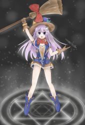Rule 34 | 10s, 1girl, broom, hair ornament, hat, highres, long hair, looking at viewer, mctom, nepgear, neptune (series), open mouth, purple eyes, purple hair, solo, witch hat
