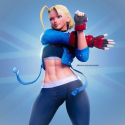 Rule 34 | 1girl, 3d, abs, absurdres, antenna hair, armor, backlighting, black gloves, black pants, black sports bra, blender (medium), blonde hair, blue background, blue eyes, blue jacket, breasts, cammy white, choker, commentary, contrapposto, cropped jacket, english commentary, facial scar, fingerless gloves, gloves, groin, highres, jacket, mika dawn, navel, pants, red armor, scar, scar on cheek, scar on face, short hair, small breasts, solo, sports bra, standing, street fighter, street fighter 6, stretching, suspenders hanging, swimsuit, thighs, tight clothes, tight pants, twitter username, unfastened, union jack, vambraces, yoga pants