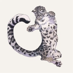 Rule 34 | animal, animal focus, full body, jumping, looking down, no humans, norapotwora, original, simple background, snow leopard, white background