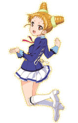 Rule 34 | 10s, 1girl, aikatsu!, aikatsu! (series), arisugawa otome, brown hair, cone hair bun, hair bun, jumping, mizuki makoto, school uniform, skirt