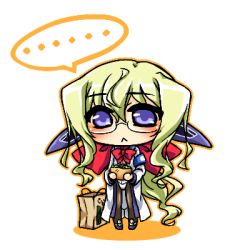 Rule 34 | 1girl, blonde hair, blue eyes, chibi, elf, esoragoto, female focus, frown, glasses, kyoukaisenjou no horizon, lowres, pointy ears, solo, thomas shakespeare