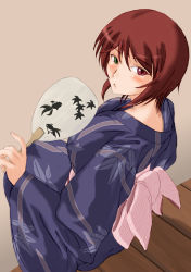 Rule 34 | 00s, brown hair, green eyes, hand fan, heterochromia, japanese clothes, looking back, aged up, red eyes, rozen maiden, short hair, solo, souseiseki