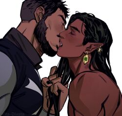 Rule 34 | 2boys, bara, beard, blush, brown hair, buzz cut, castlevania: nocturne, castlevania (series), cheekbones, clothed male nude male, couple, dark-skinned male, dark skin, facial hair, foreplay, french kiss, highres, kiss, large pectorals, male focus, mature male, mizrak (castlevania), multiple boys, muscular, muscular male, mustache, nude, olrox, pectorals, playing with another&#039;s hair, pointy ears, priest, short hair, thick eyebrows, thick mustache, upper body, very short hair, vita-divata, yaoi