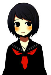 Rule 34 | black eyes, black hair, blush, kuzui, original, school uniform, serafuku, short hair, solo