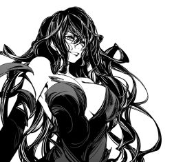 Rule 34 | breasts, cinderella, cleavage, dress, elbow gloves, gloves, greyscale, ishida akira, large breasts, long hair, monochrome, solo, very long hair