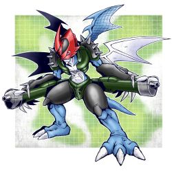 Rule 34 | 1boy, absurdres, artist request, digimon, digimon (creature), dragon, dragon tail, dragon wings, full body, highres, holding, holding weapon, no humans, paildramon, tail, weapon, wings