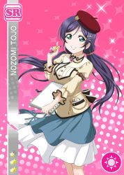 Rule 34 | blush, character name, dress, green eyes, hat, long hair, love live!, love live! school idol festival, love live! school idol project, purple hair, sketch, skirt, smile, tojo nozomi, twintails