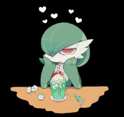 Rule 34 | 1girl, akadako, animated, black background, bob cut, bright pupils, bubble, cheek bulge, cherry, closed mouth, colored skin, creatures (company), cup, drinking, drinking glass, drinking straw, female focus, flat chest, food, fruit, game freak, gardevoir, gen 3 pokemon, green hair, green skin, hair over one eye, half-closed eyes, hands on own cheeks, hands on own face, hands up, happy, head rest, heart, ice, ice cream, ice cream float, ice cube, looking at viewer, multicolored skin, nintendo, one eye covered, pokemon, pokemon (creature), red eyes, short hair, simple background, soda, solo, table, two-tone skin, upper body, video, white pupils, white skin