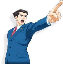 Rule 34 | 1boy, ace attorney, angry, black hair, blue jacket, blue suit, buttons, eyebrows, eyelashes, finger pointing, formal, frown, hair slicked back, hand up, jacket, lowres, male focus, necktie, official art, open mouth, phoenix wright, pocket, pointing, red necktie, shadow, shiny clothes, shiny skin, solo, solo focus, standing, suit, teeth, tongue, transparent background, vest