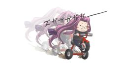 Rule 34 | 1girl, :3, chibi, chibi only, fate/stay night, fate (series), glasses, long hair, low-tied long hair, medusa (fate), medusa (rider) (fate), parody, satomi (black scarecrow), solo, tricycle