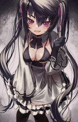 Rule 34 | 1girl, apron, bikini, bikini top only, black dress, black gloves, black hair, black pantyhose, blush, breasts, detached collar, detached sleeves, dress, gloves, highres, large breasts, long hair, long sleeves, looking at viewer, maid, maid apron, mole, mole on breast, open mouth, original, pantyhose, priite hari (torriet), purple eyes, revealing clothes, smile, solo, swimsuit, torriet, twintails