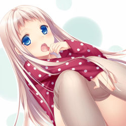 Rule 34 | 1girl, blonde hair, blue eyes, candy, dutch angle, eating, itou nanami, long hair, open mouth, original, polka dot, sagiko, solo, thighhighs, thighs, very long hair