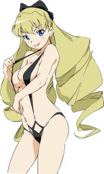 Rule 34 | 00s, 1girl, :p, adjusting clothes, adjusting swimsuit, bikini, blonde hair, blue eyes, blush, bow, breasts, cowboy shot, drill hair, hair bow, long hair, looking at viewer, my-hime, my-otome, navel, rosalie claudel, simple background, slingshot swimsuit, solo, strap gap, sunrise (company), swimsuit, tongue, tongue out, twin drills, twintails, umanosuke, white background