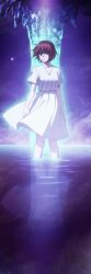 Rule 34 | 10s, 1girl, absurdres, bad id, bad pixiv id, blue eyes, blush, canon memphis, collarbone, crystal, dress, glowing, hairband, highres, nuishiron, red hair, reflection, short hair, solo, soukyuu no fafner, wading, water, white dress