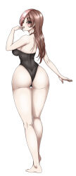 Rule 34 | 1girl, absurdres, ass, back, bare shoulders, breasts, brown eyes, brown hair, collarbone, feet, heterochromia, highres, huge ass, large breasts, leotard, leux 21, long hair, looking at viewer, multicolored hair, neo politan, pink eyes, pink hair, rwby, sideboob, smile, solo, thick thighs, thigh gap, thighs, white background, wide hips