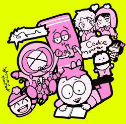 Rule 34 | 1girl, 5boys, :i, animification, apron, arm around neck, beanie, blush stickers, bong, bow, butters stotch, character request, closed mouth, collared shirt, commentary request, craig tucker, earflap beanie, flower, greyscale with colored background, hair bow, half-closed eyes, hand on another&#039;s shoulder, hat, heart, ike broflovski, kenny mccormick, long sleeves, lying, male focus, mittens, mouse (animal), multiple boys, on back, open mouth, pants, pink theme, pom pom (clothes), pom pom beanie, ribs, shirt, shoes, short hair, simple background, smile, south park, speech bubble, stan marsh, teeth, terada tera, towelie, translation request, tulip, tweek tweak, upper teeth only, very short hair, x, yellow background