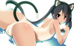 Rule 34 | 1girl, anal, anal tail, ass, bad id, bad pixiv id, black hair, blush, brown eyes, butt plug, completely nude, fake tail, female focus, hairband, highres, k-on!, long hair, looking back, lying, nakano azusa, nude, object insertion, one-piece tan, open mouth, pussy, sex toy, solo, tail, tan, tanline, twintails, uncensored, very long hair, yanagi yuu