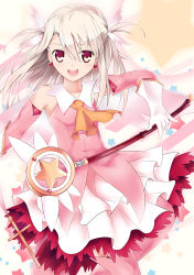 Rule 34 | 1girl, fate/kaleid liner prisma illya, fate (series), feather hair ornament, feathers, feather hair ornament, illyasviel von einzbern, kaleidostick, long hair, magical girl, prisma illya, red eyes, sevens (treefeather), solo, wand, white hair