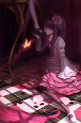 Rule 34 | 07th expansion, 1girl, black pantyhose, blue eyes, blue hair, bow, bug, butterfly, checkered floor, choker, dress, feet, femdom, holding with feet, foot worship, frederica bernkastel, frills, furudo erika, hair ornament, high heels, highres, insect, lolita fashion, long hair, looking at viewer, mary janes, no naku koro ni (series), pantyhose, parted lips, petals, shoe soles, shoes, signature, silverwing, sitting, skirt, solo focus, too many, twintails, umineko no naku koro ni, wedge heels, white pantyhose
