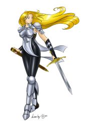 Rule 34 | 1girl, adk, armor, blonde hair, blue eyes, janne d&#039;arc, leather, leather pants, long hair, neo geo, pants, sheath, shiny clothes, skin tight, skirt, snk, sword, weapon, world heroes