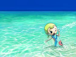 Rule 34 | aryll, beach, blonde hair, day, lowres, nintendo, ocean, pointy ears, smile, solo, the legend of zelda, the legend of zelda: the wind waker
