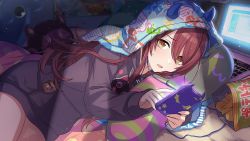 Rule 34 | brown hair, cellphone, chips (food), computer, earbuds, earphones, food, idolmaster, idolmaster shiny colors, laptop, official art, osaki tenka, phone, potato chips, smartphone, yellow eyes