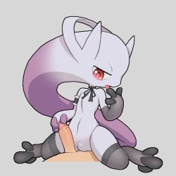 Rule 34 | 1boy, 1girl, arm garter, black ribbon, black thighhighs, cowgirl position, creatures (company), full body, game freak, gen 1 pokemon, grey background, half-closed eyes, hand on penis, interspecies, jitome, legendary pokemon, licking finger, mega mewtwo y, mega pokemon, mewtwo, neck ribbon, nintendo, nude, penis, pokemon, pokemon (creature), pokephilia, pussy, red eyes, ribbon, simple background, solo focus, spread legs, straddling, thighhighs, toes, tongue, tongue out, tosx, uncensored