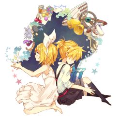 Rule 34 | 1boy, 1girl, 4 (nakajima4423), bad id, bad pixiv id, barefoot, bell, blonde hair, blue eyes, brother and sister, cup, dress, finger to mouth, from side, hair ornament, hairband, hairclip, kagamine len, kagamine rin, plate, rubik&#039;s cube, shorts, siblings, socks, stuffed animal, stuffed rabbit, stuffed toy, teacup, twins, vocaloid, watch, wristwatch