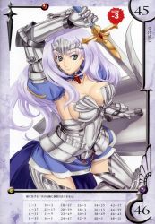 Rule 34 | 00s, 10s, annelotte, annelotte (queen's blade), armor, blue eyes, breasts, eiwa, elbow gloves, gloves, highres, knight princess annelotte, large breasts, long hair, navel, purple hair, queen&#039;s blade, queen&#039;s blade rebellion, shield, solo, sword, thighhighs, tiara, weapon
