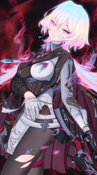 Rule 34 | artist request, bandages, boots, cape, earrings, gloves, glowing, glowing eyes, honkai (series), honkai impact 3rd, jewelry, lantern (honkai impact), multicolored hair, necktie, no panties, no pants, pantyhose, shirt, short hair, tagme, torn clothes, white shirt