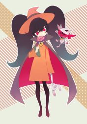 Rule 34 | 1girl, 2015, ashley (warioware), black hair, blue eyes, blush stickers, candy, cape, demon, food, hat, highres, horns, iwato1712, lollipop, long hair, mummy costume, necklace, nintendo, open mouth, pointy ears, red (warioware), sharp teeth, skull necklace, stuffed animal, stuffed rabbit, stuffed toy, teeth, twintails, warioware, witch hat