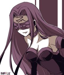 Rule 34 | 1girl, blindfold, facial mark, fate/stay night, fate (series), forehead mark, limited palette, long hair, medusa (fate), medusa (rider) (fate), minafuni, solo, very long hair