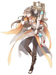 Rule 34 | 1boy, bishounen, blue eyes, braid, brown hair, food fantasy, full body, highres, long hair, long sleeves, looking at viewer, official art, ok sign, ok sign over eye, pale skin, second-party source, solo, tang san jiao, transparent background, yangfang cangyu (food fantasy)