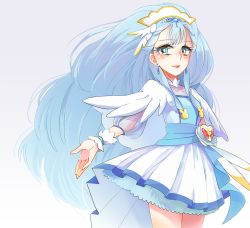 Rule 34 | 1girl, blue eyes, blue hair, blush, cure ange, dress, hugtto! precure, long hair, magical girl, ponytail, precure, smile, solo, standing