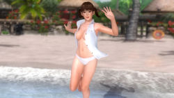 Rule 34 | 1girl, 3d, beach, breasts, dead or alive, dead or alive 5, large breasts, lei fang, no bra, ocean, official art, smile, solo, tecmo