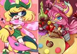 Rule 34 | appmon, blue eyes, bow, coordemon, digimon, effecmon, gloves, hat, mask, paint, pencil, pink hair, smile, star-shaped pupils