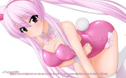Rule 34 | 1girl, all fours, animal ears, april, bow, bowtie, breasts, calendar, cleavage, covered erect nipples, detached collar, dutch angle, fake animal ears, highres, large breasts, leotard, long hair, looking at viewer, original, pink bow, pink bowtie, pink hair, pink leotard, playboy bunny, purple eyes, rabbit ears, rabbit tail, simple background, solo, strapless, strapless leotard, sugimura tomokazu, tail, thighhighs, twintails, wallpaper, white background, white thighhighs, wrist cuffs